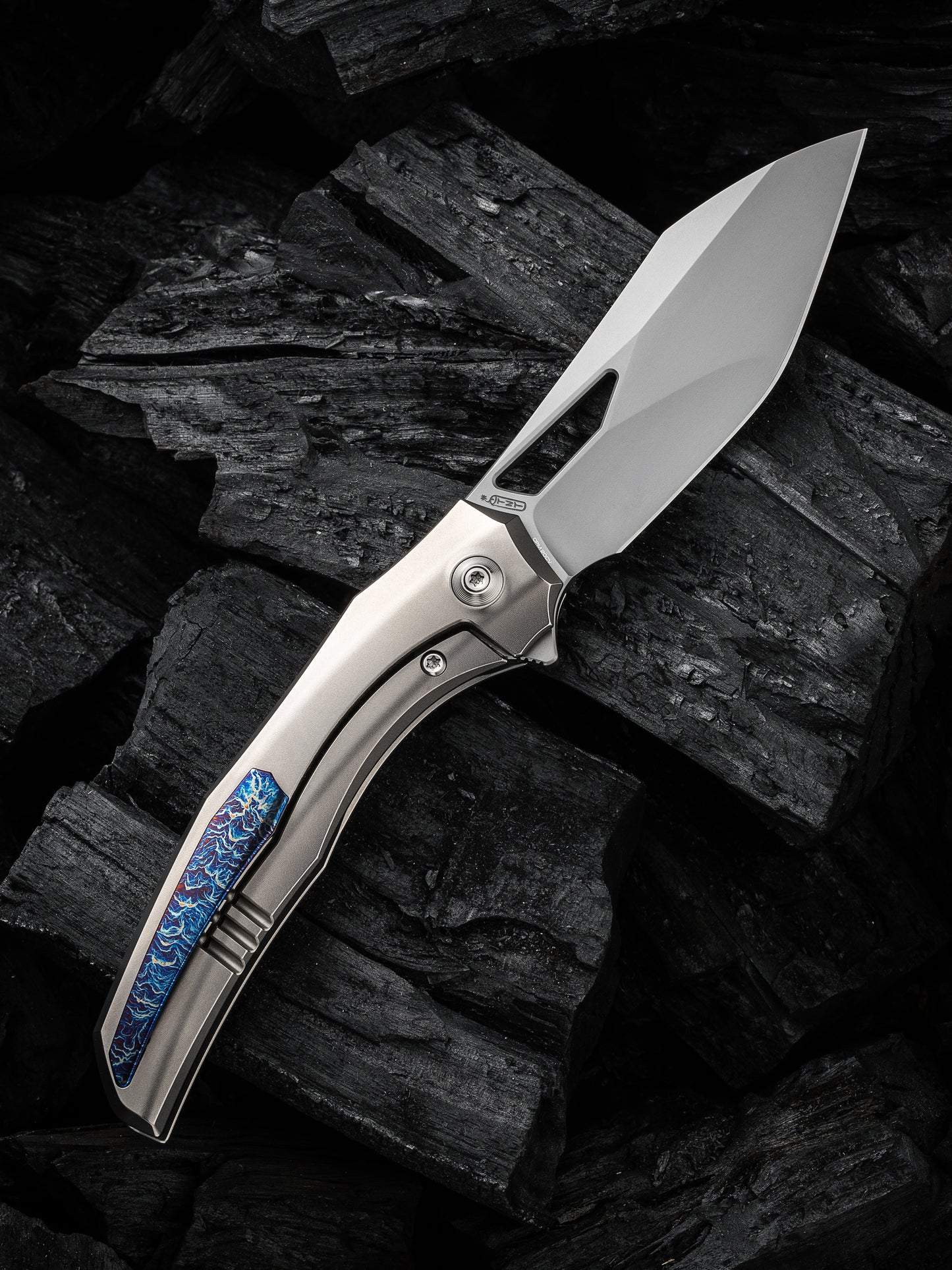 WE Ignio 3.3" CPM 20CV Polished Bead Blasted Titanium Folding Knife by Toni Tietzel WE22042B-4