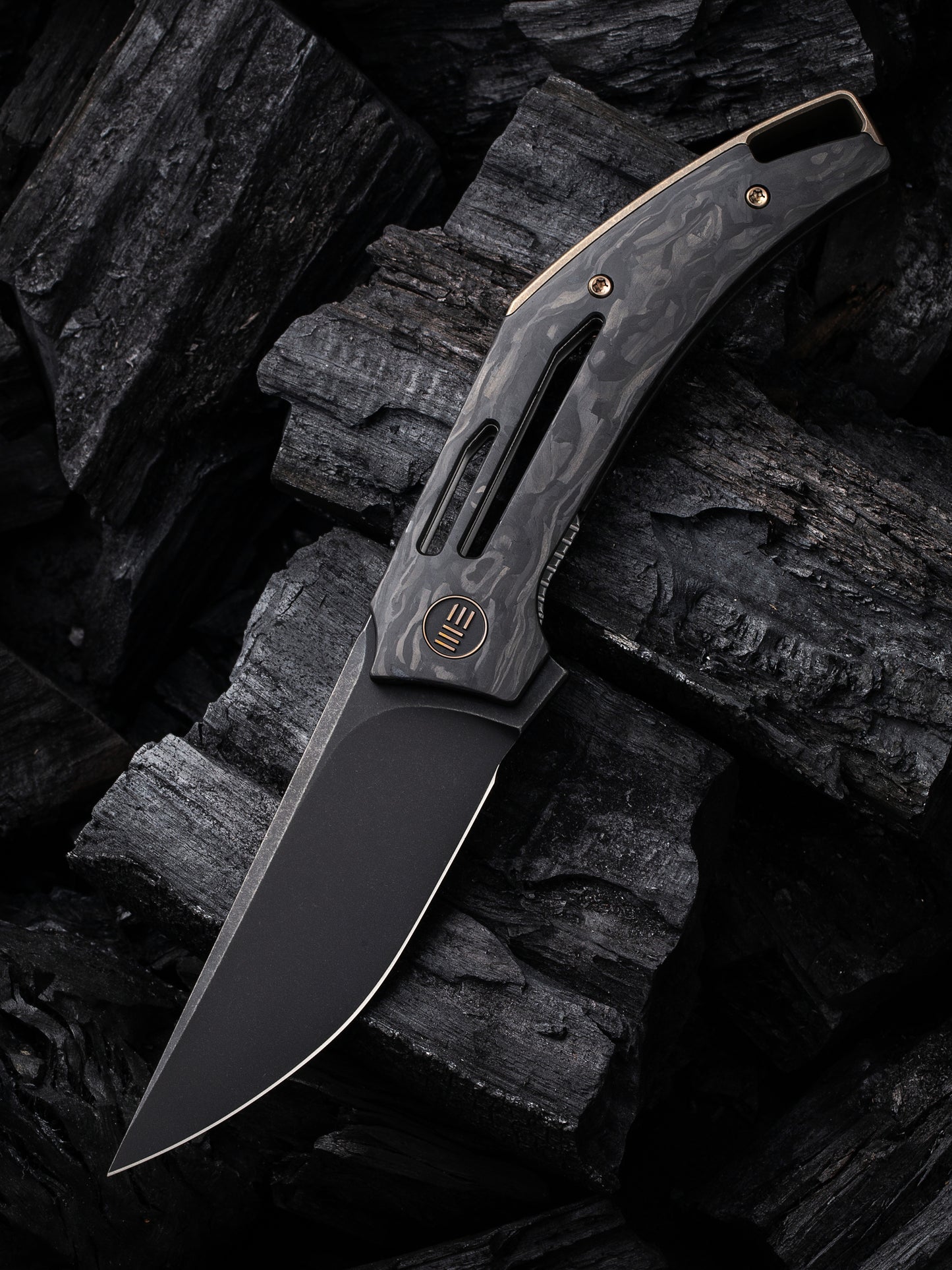 WE Speedliner 3.39" CPM 20CV Black Stonewashed Shredded Carbon Fiber Folding Knife by Tashi Bharucha WE22045B-2
