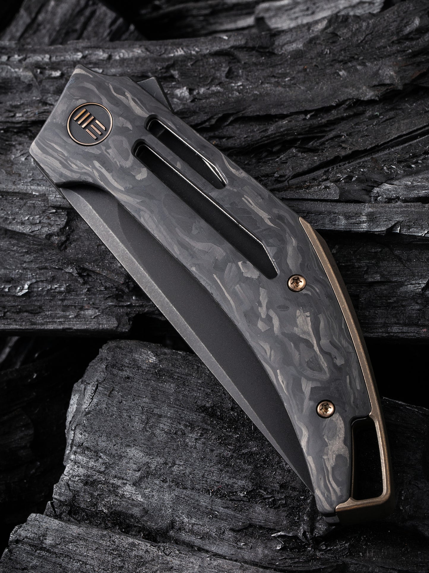 WE Speedliner 3.39" CPM 20CV Black Stonewashed Shredded Carbon Fiber Folding Knife by Tashi Bharucha WE22045B-2