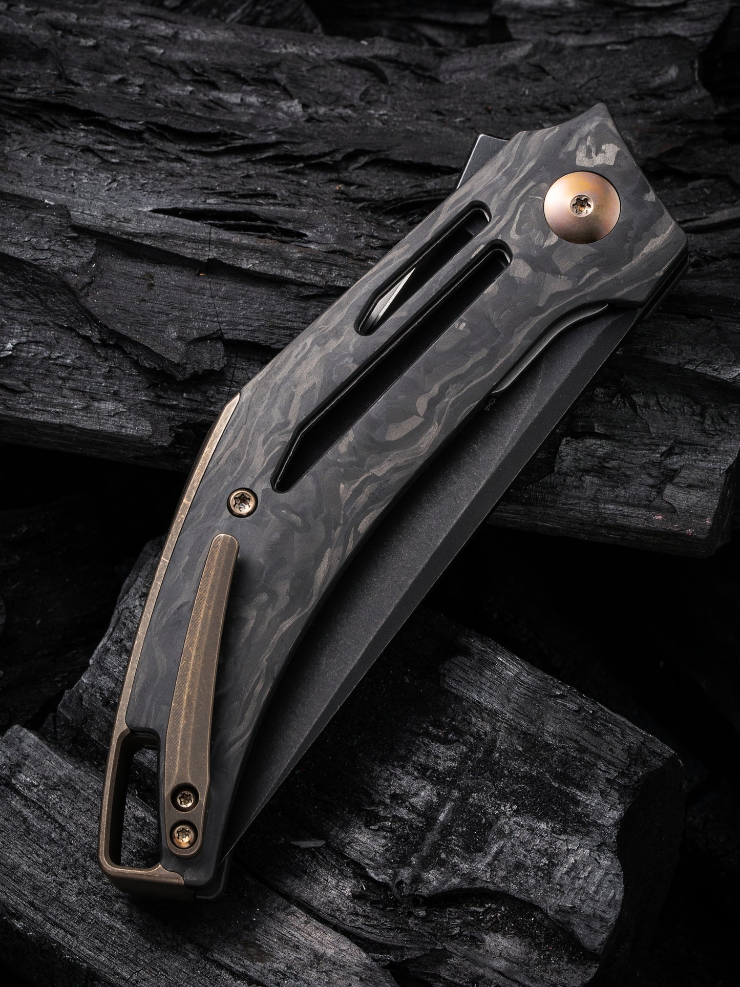 WE Speedliner 3.39" CPM 20CV Black Stonewashed Shredded Carbon Fiber Folding Knife by Tashi Bharucha WE22045B-2