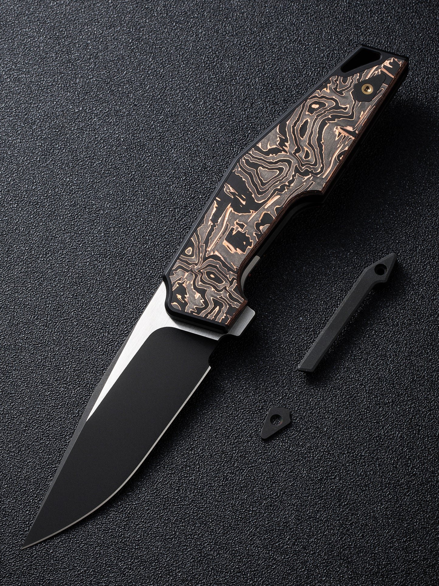 WE OAO 3.4" CPM 20CV Black Copper Foil Carbon Fiber Titanium Folding Knife by Tashi Bharucha WE23001-2
