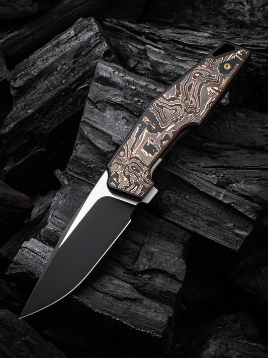 WE OAO 3.4" CPM 20CV Black Copper Foil Carbon Fiber Titanium Folding Knife by Tashi Bharucha WE23001-2