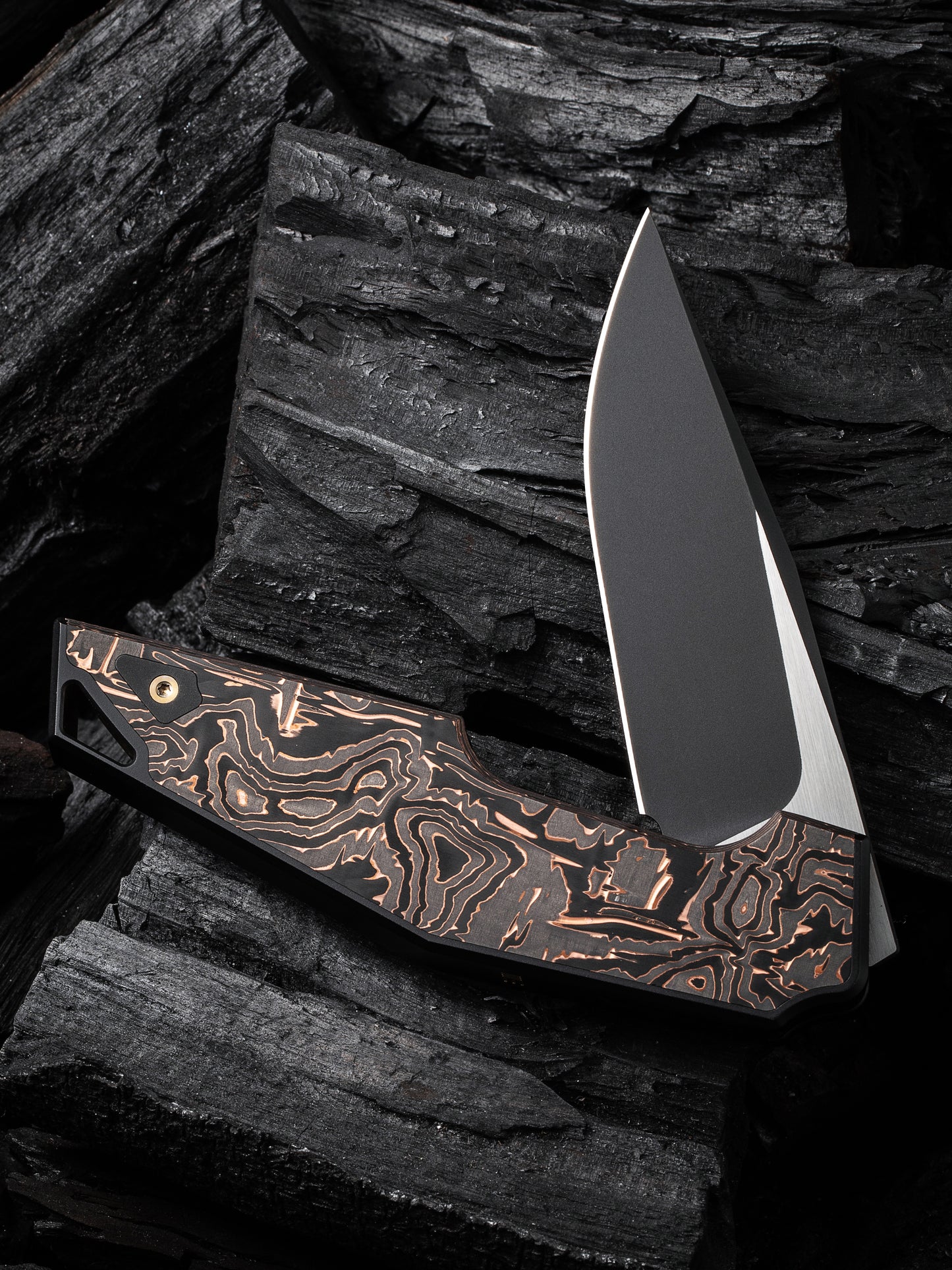 WE OAO 3.4" CPM 20CV Black Copper Foil Carbon Fiber Titanium Folding Knife by Tashi Bharucha WE23001-2