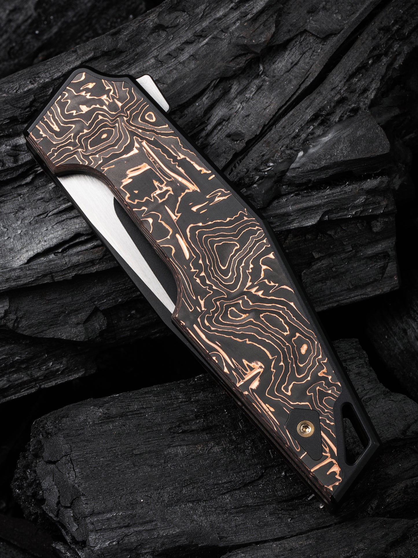 WE OAO 3.4" CPM 20CV Black Copper Foil Carbon Fiber Titanium Folding Knife by Tashi Bharucha WE23001-2