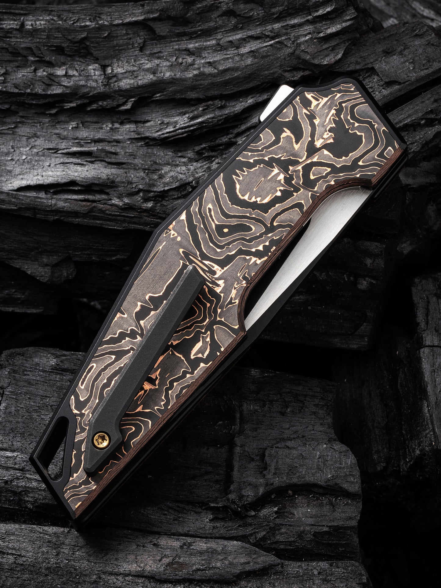 WE OAO 3.4" CPM 20CV Black Copper Foil Carbon Fiber Titanium Folding Knife by Tashi Bharucha WE23001-2