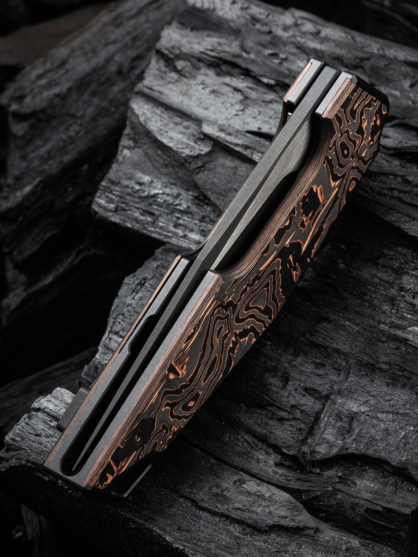 WE OAO 3.4" CPM 20CV Black Copper Foil Carbon Fiber Titanium Folding Knife by Tashi Bharucha WE23001-2