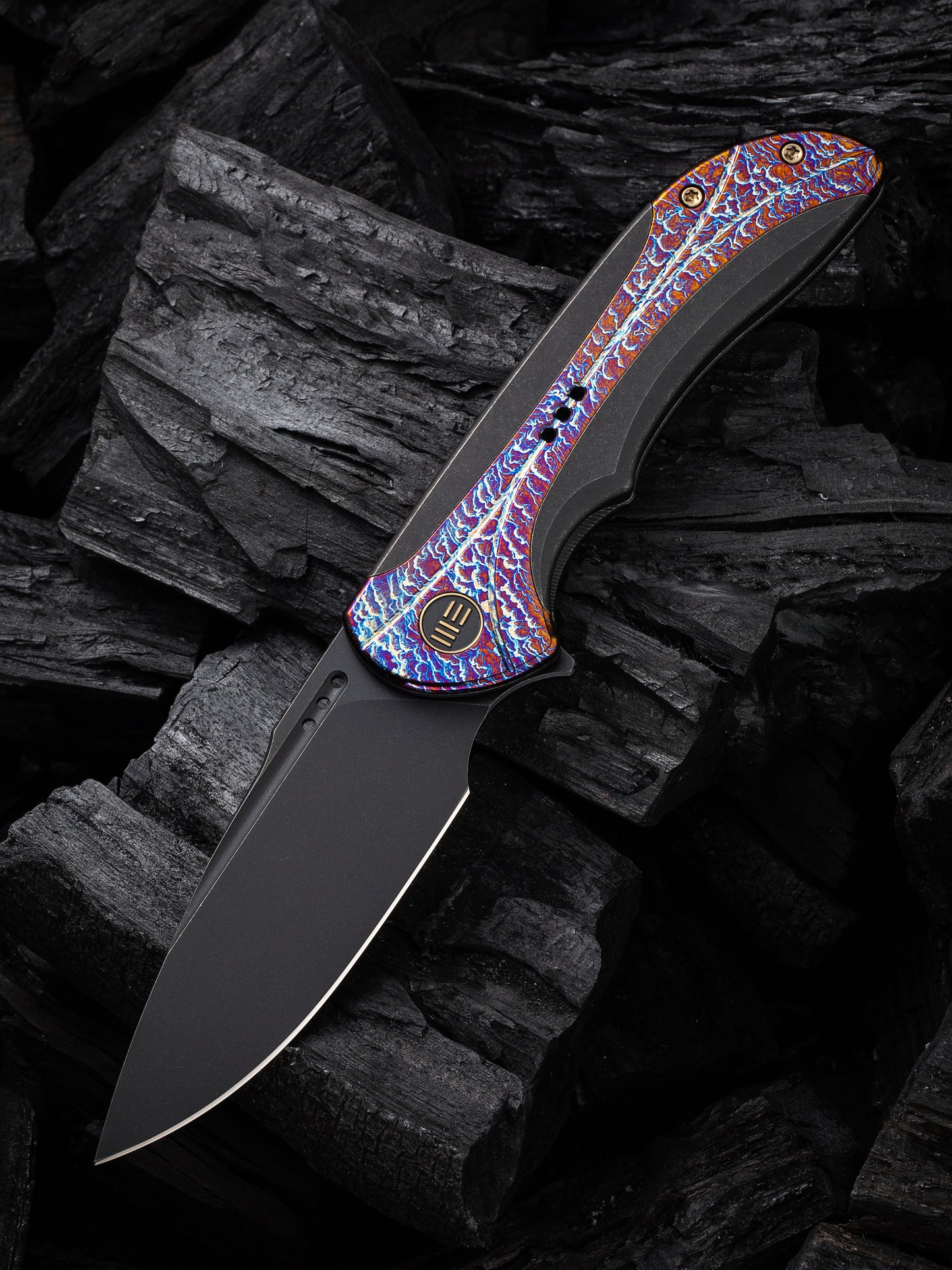 WE Equivik 3.48" CPM 20CV Black Flamed Titanium Folding Knife WE23020-2