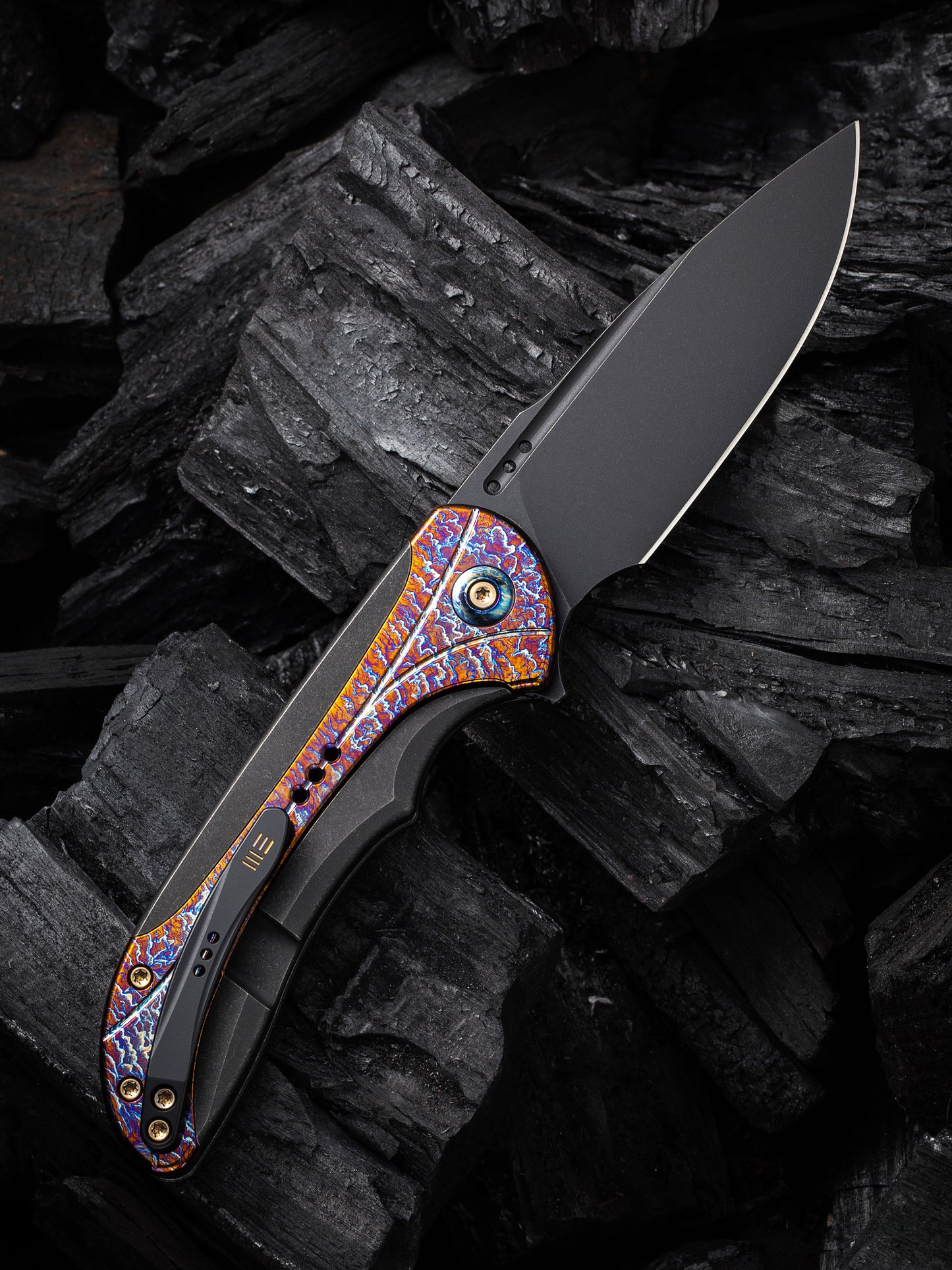 WE Equivik 3.48" CPM 20CV Black Flamed Titanium Folding Knife WE23020-2
