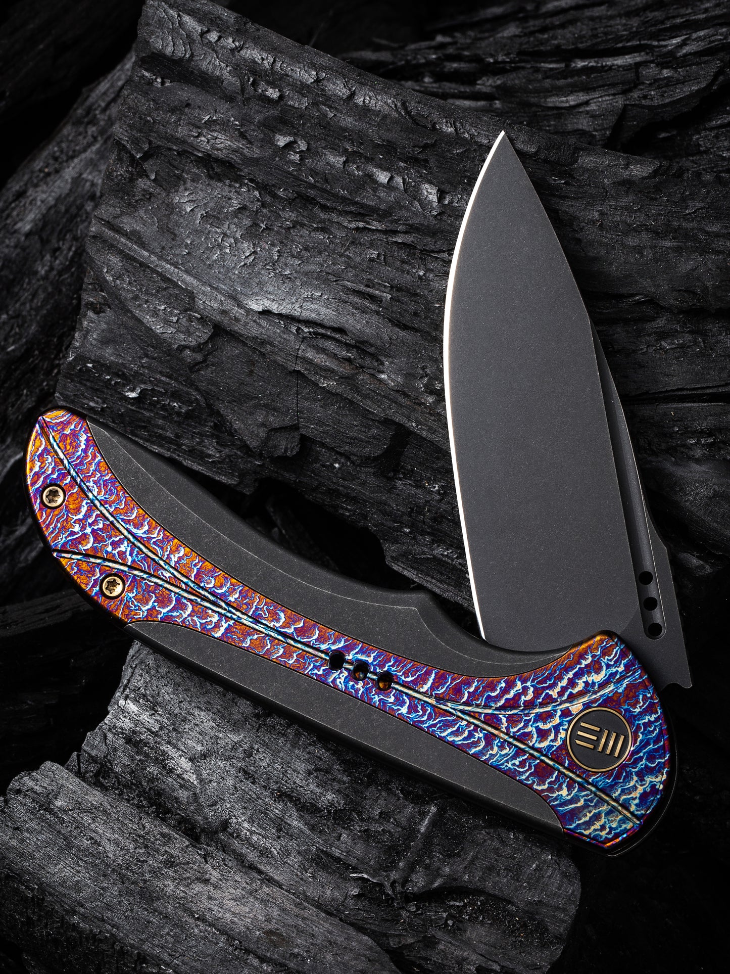 WE Equivik 3.48" CPM 20CV Black Flamed Titanium Folding Knife WE23020-2