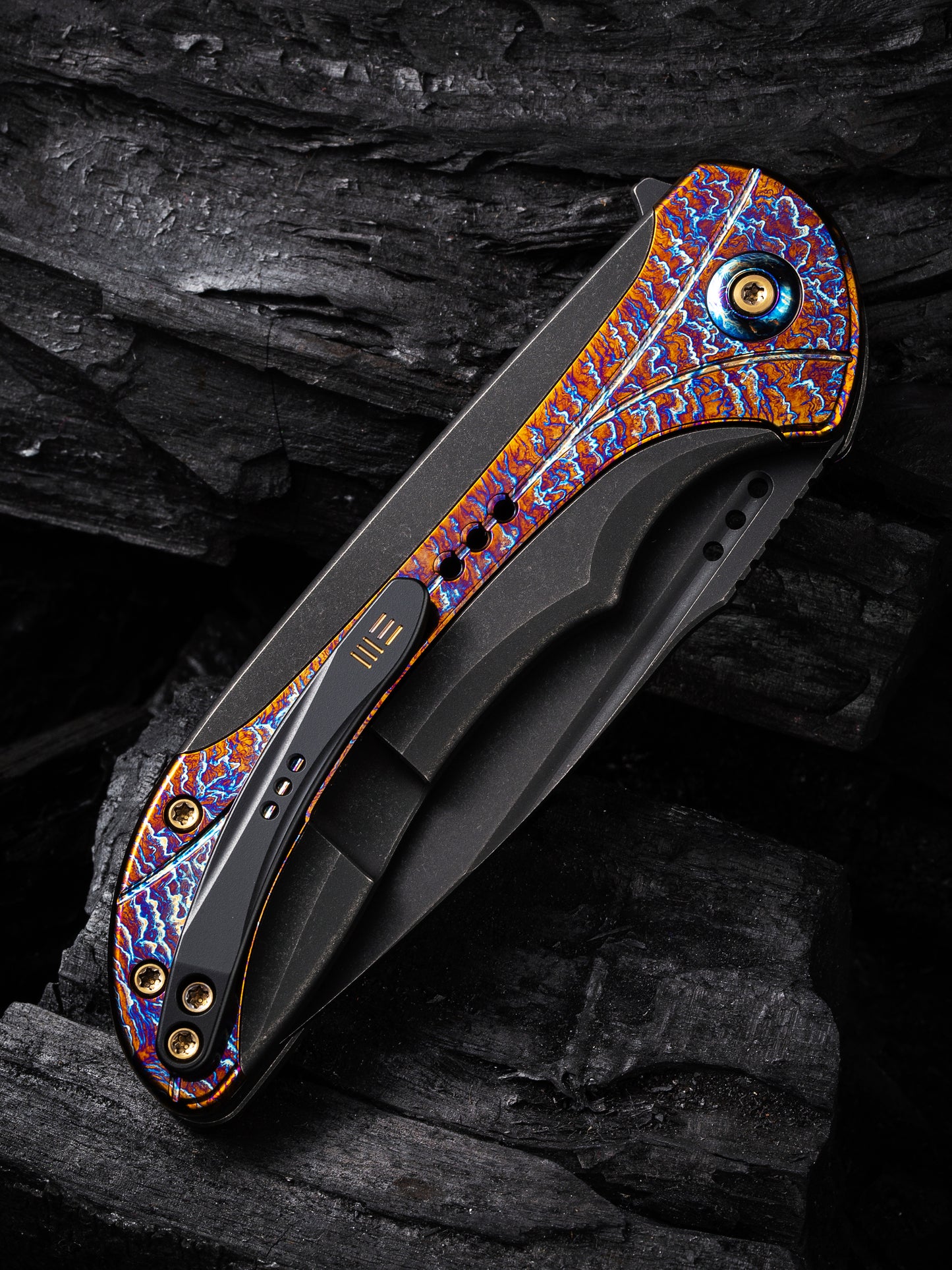 WE Equivik 3.48" CPM 20CV Black Flamed Titanium Folding Knife WE23020-2