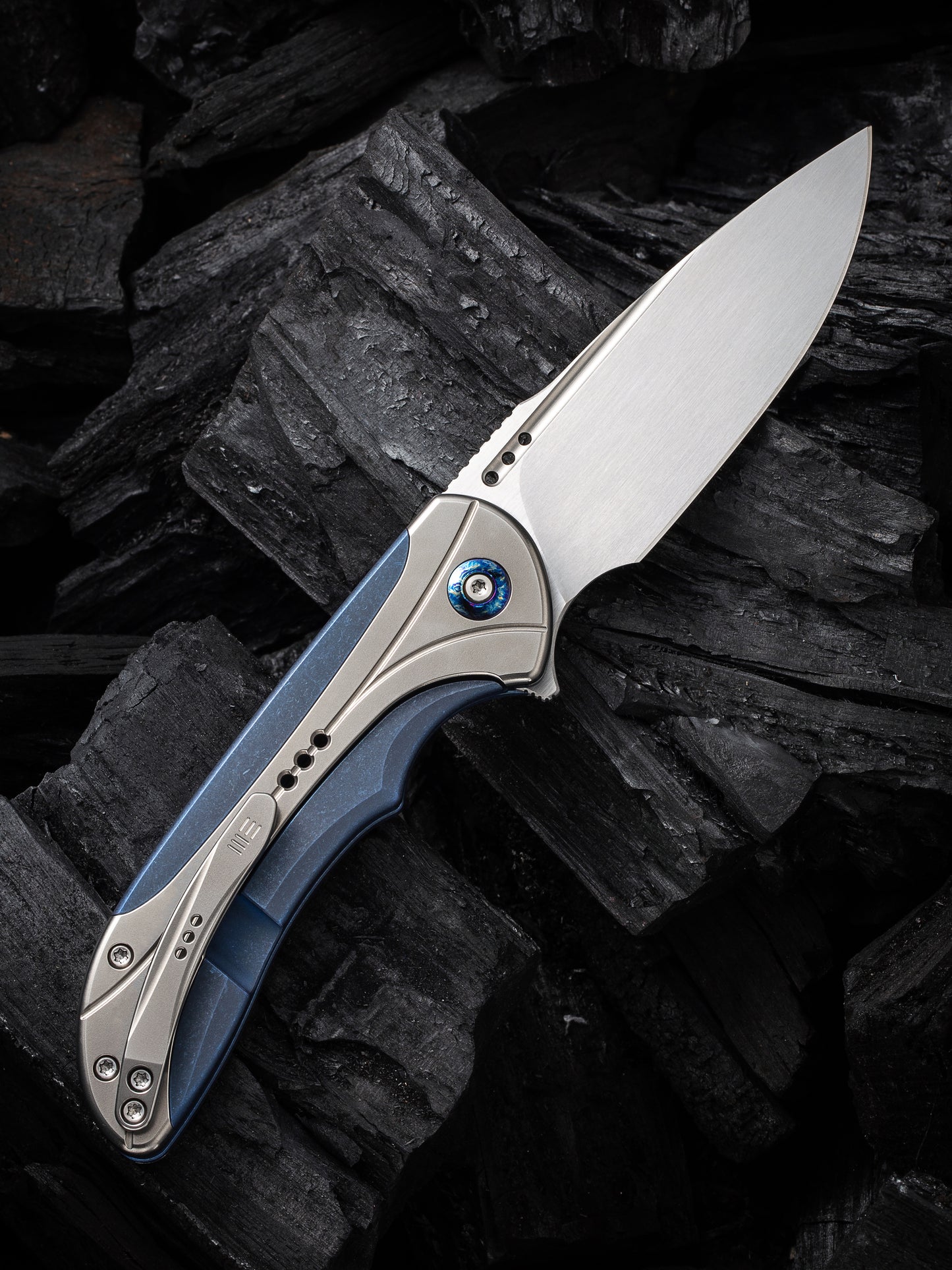 WE Equivik 3.48" CPM 20CV Polished Bead Blasted Blue Titanium Folding Knife WE23020-3