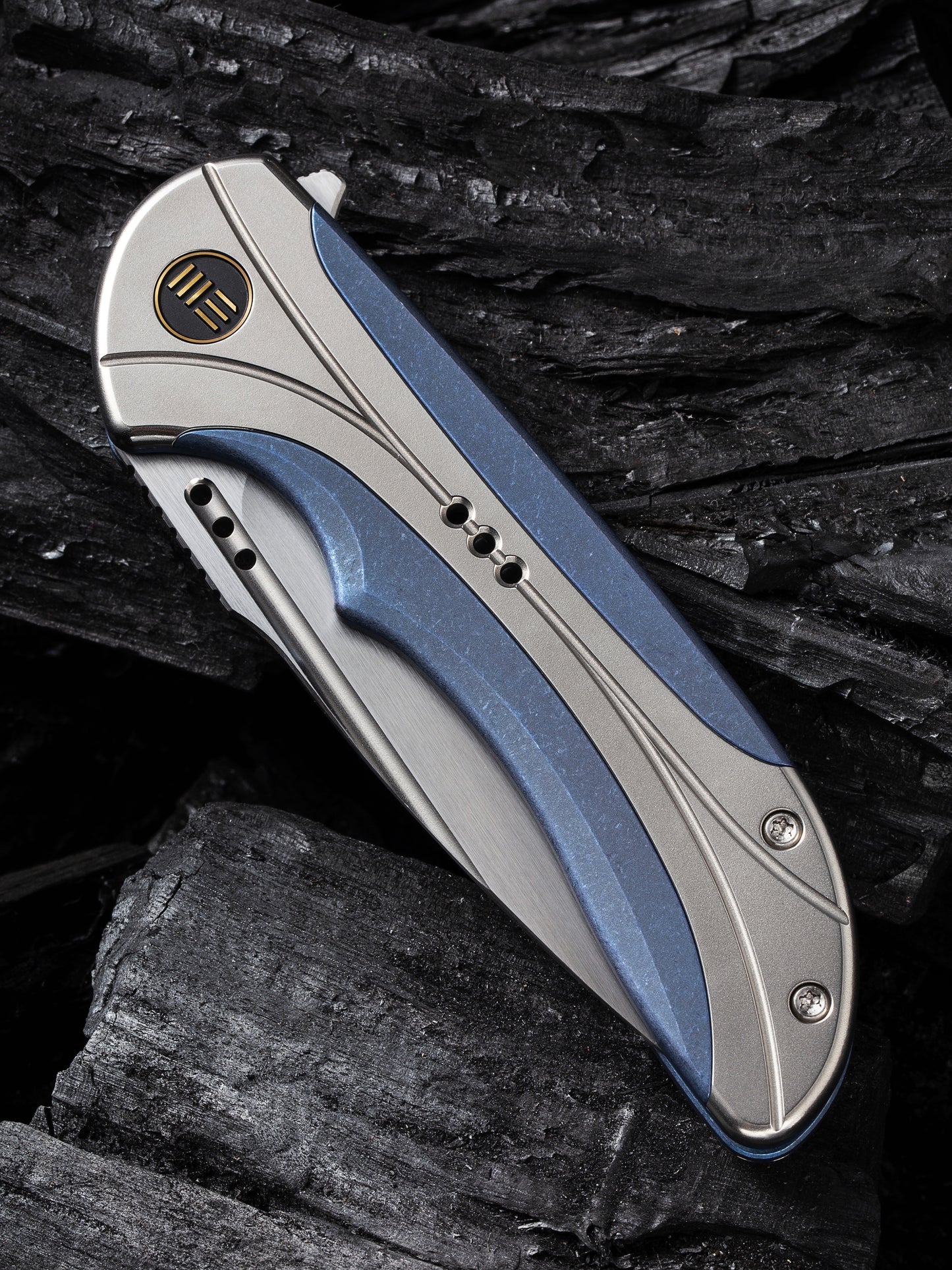 WE Equivik 3.48" CPM 20CV Polished Bead Blasted Blue Titanium Folding Knife WE23020-3