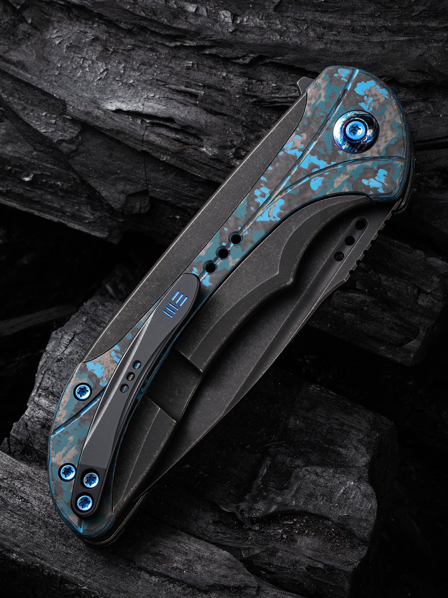 WE Equivik 3.48" CPM 20CV Black Arctic Storm Fat Carbon Fiber Titanium Folding Knife WE23020-4
