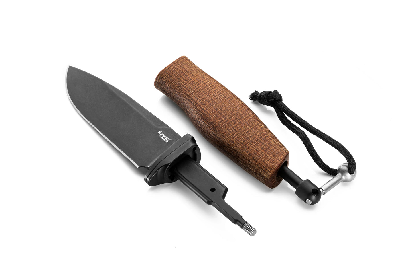 LionSteel Acha 4.21" M390 Black PVD Stonewashed Natural Burlap Micarta Fixed Blade Knife AH B BLN