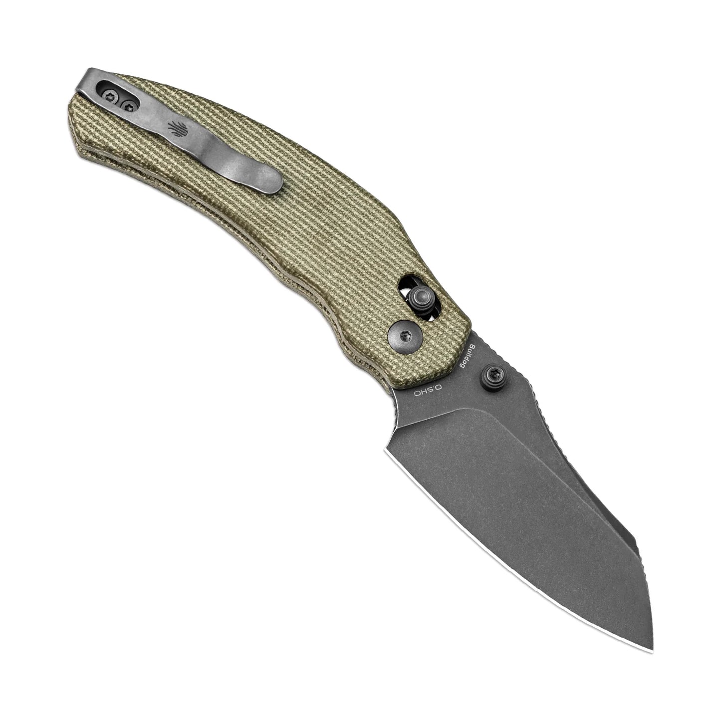 Kizer Bulldog Clutch-Lock 3" Nitro-V Gray Stonewashed Green Canvas Micarta Folding Knife V3672A3