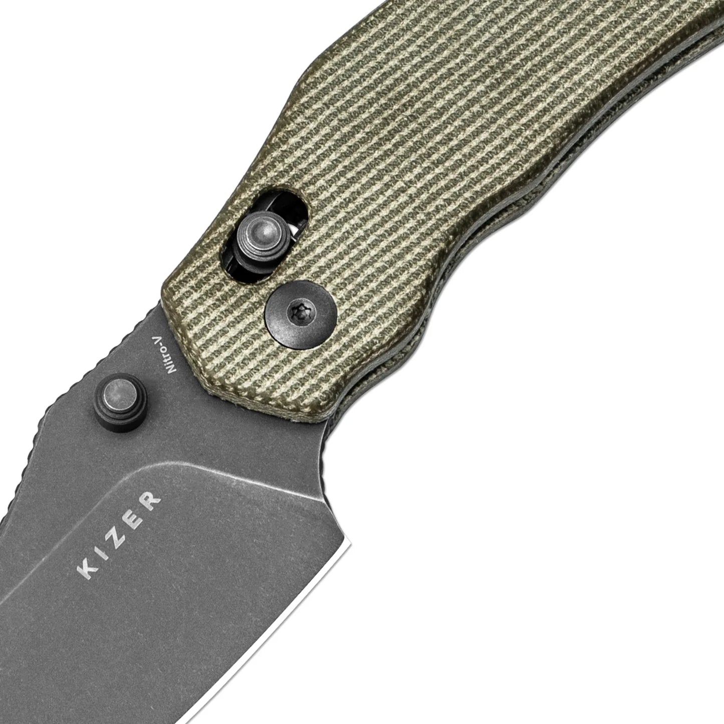 Kizer Bulldog Clutch-Lock 3" Nitro-V Gray Stonewashed Green Canvas Micarta Folding Knife V3672A3