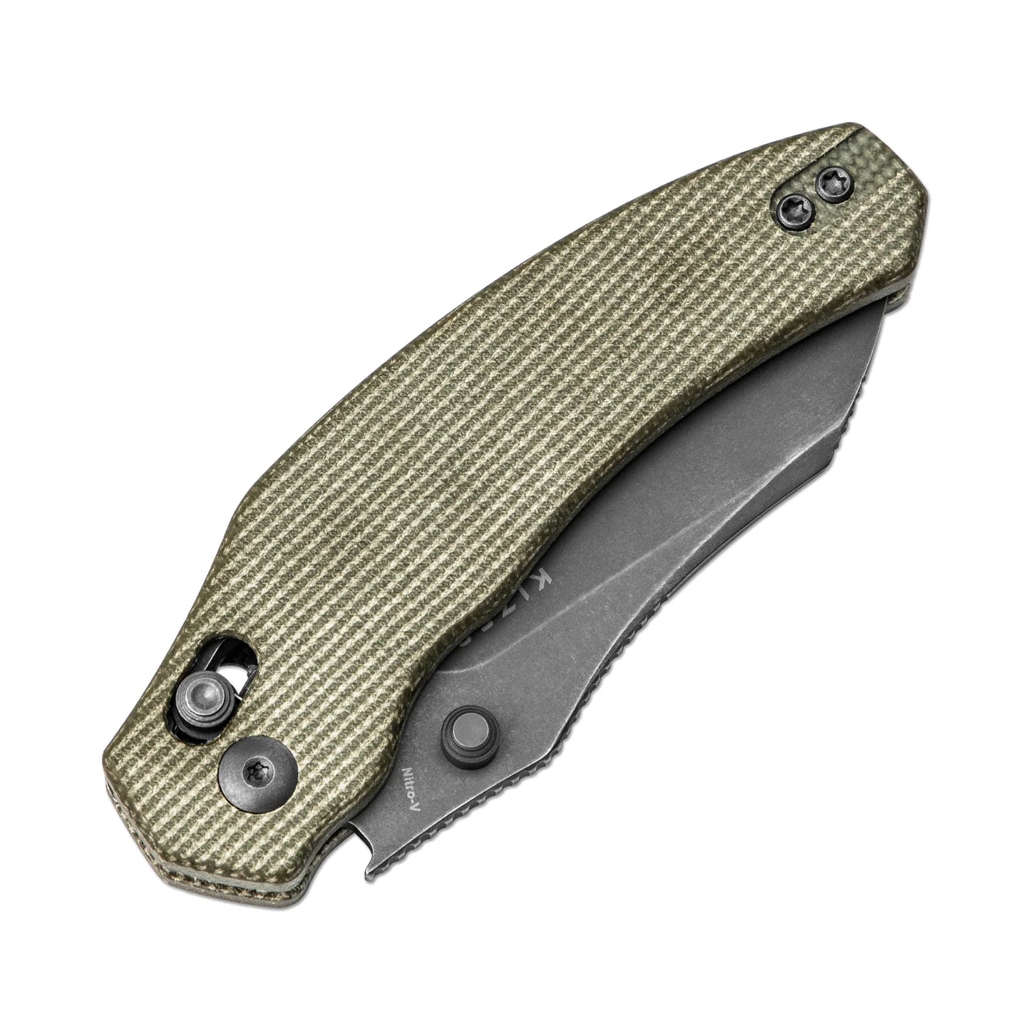 Kizer Bulldog Clutch-Lock 3" Nitro-V Gray Stonewashed Green Canvas Micarta Folding Knife V3672A3