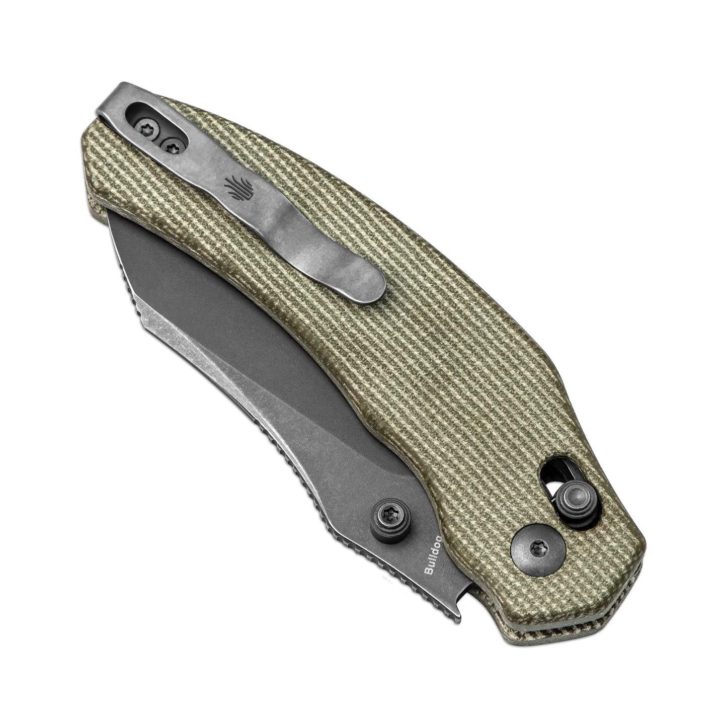 Kizer Bulldog Clutch-Lock 3" Nitro-V Gray Stonewashed Green Canvas Micarta Folding Knife V3672A3