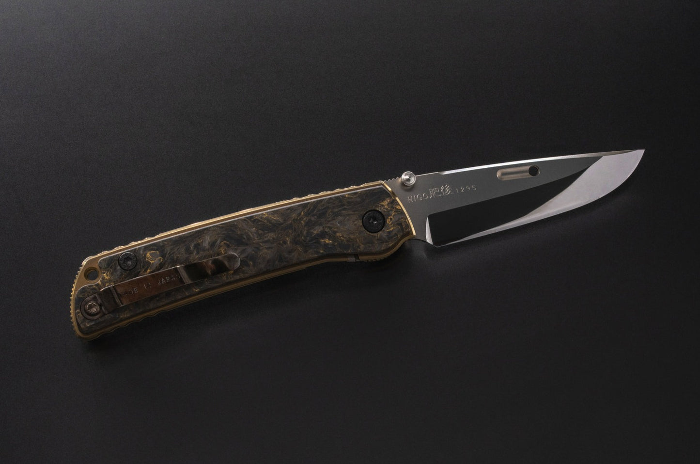 Rockstead HIGO II X-FCF-ZDP (DMG) 3.5" Polished ZDP189 Folding Knife with Dark Matter Gold Carbon Fiber Titanium Handle