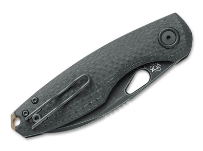 Fox Chilin 3.15" M398 Dark Stonewash Carbon Fiber Folding Knife by Jesper Voxnaes FX-530 CFDSW
