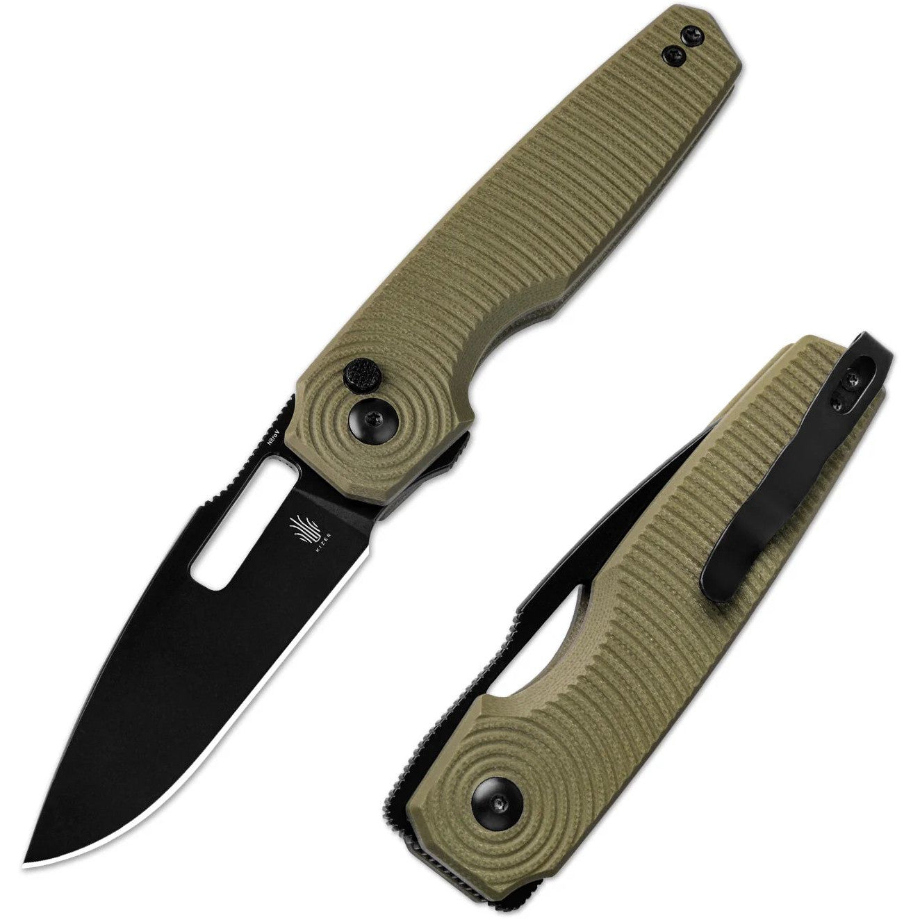 Kizer Dogfish 3.14" Nitro-V Green G10 Button-Lock Folding Knife by Caleb Waldman V3640A2