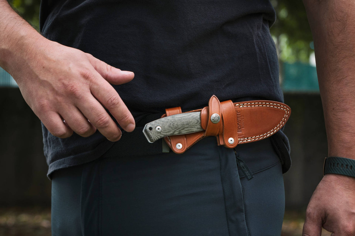 LionSteel M2M 3.54" M390 Santos Wood Fixed Blade Knife with Leather Sheath