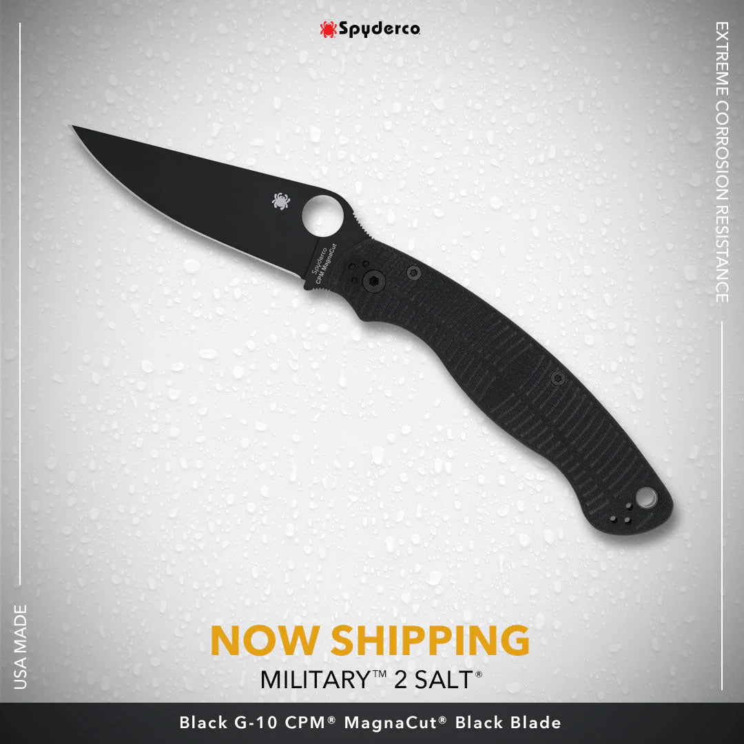 Spyderco Military 2 Salt 4" CPM Magnacut Black DLC G10 Folding Knife C36GMCBKP2