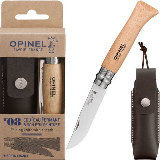 Opinel No.8 Traditional 3.35" Stainless Folding Knife with Alpine Sheath - Made in France
