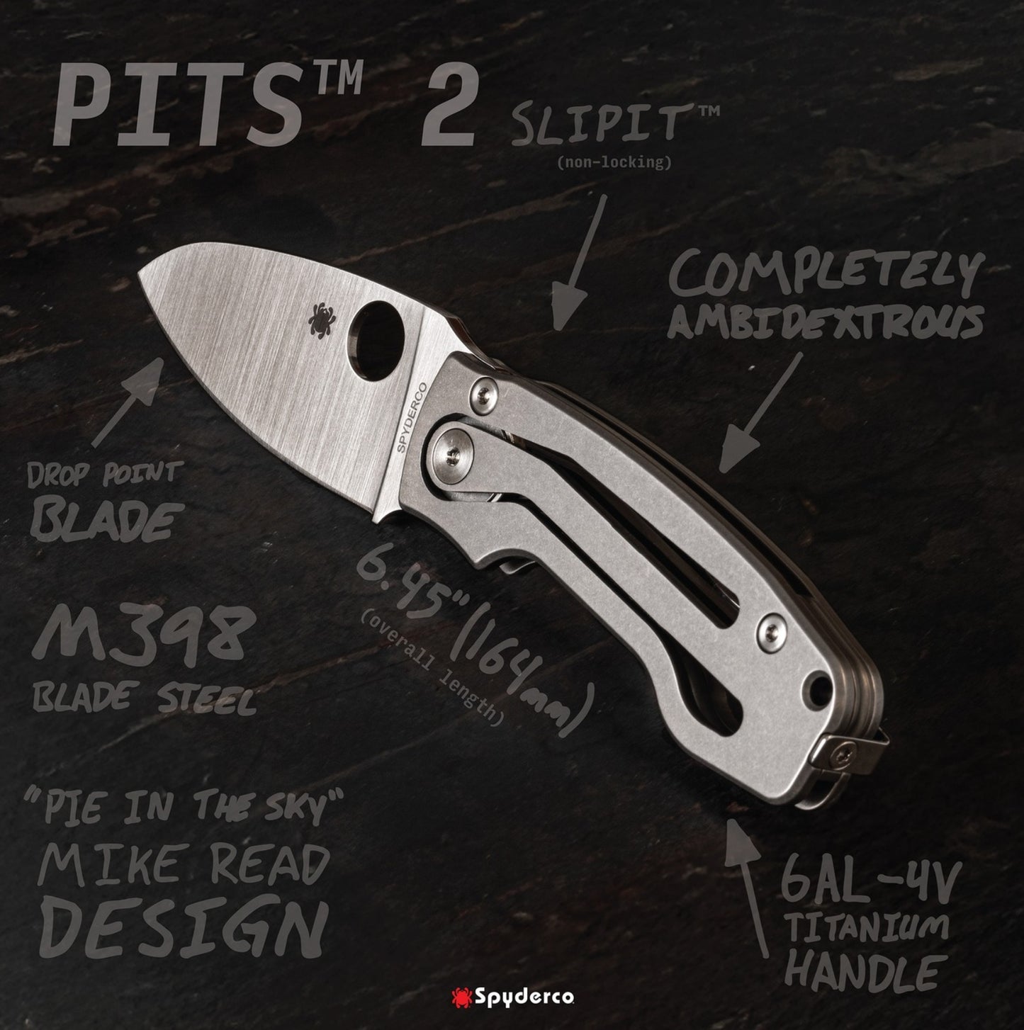 Spyderco PITS 2 2.74" M398 SLIPIT Titanium Folding Knife by Mike Read C269TIP