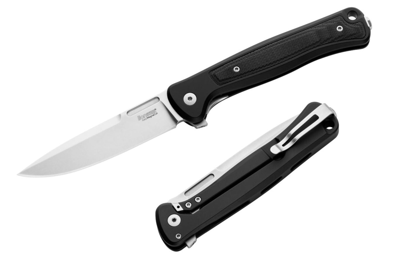 LionSteel Skinny 3.31" Magnacut Black Aluminium Micarta Folding Knife SK01A BS