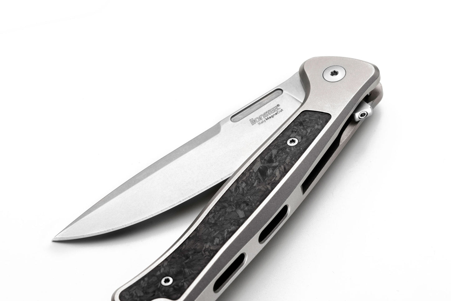 LionSteel Skinny 3.31" Magnacut Grey Titanium Carbon Fiber Folding Knife SK01 GY