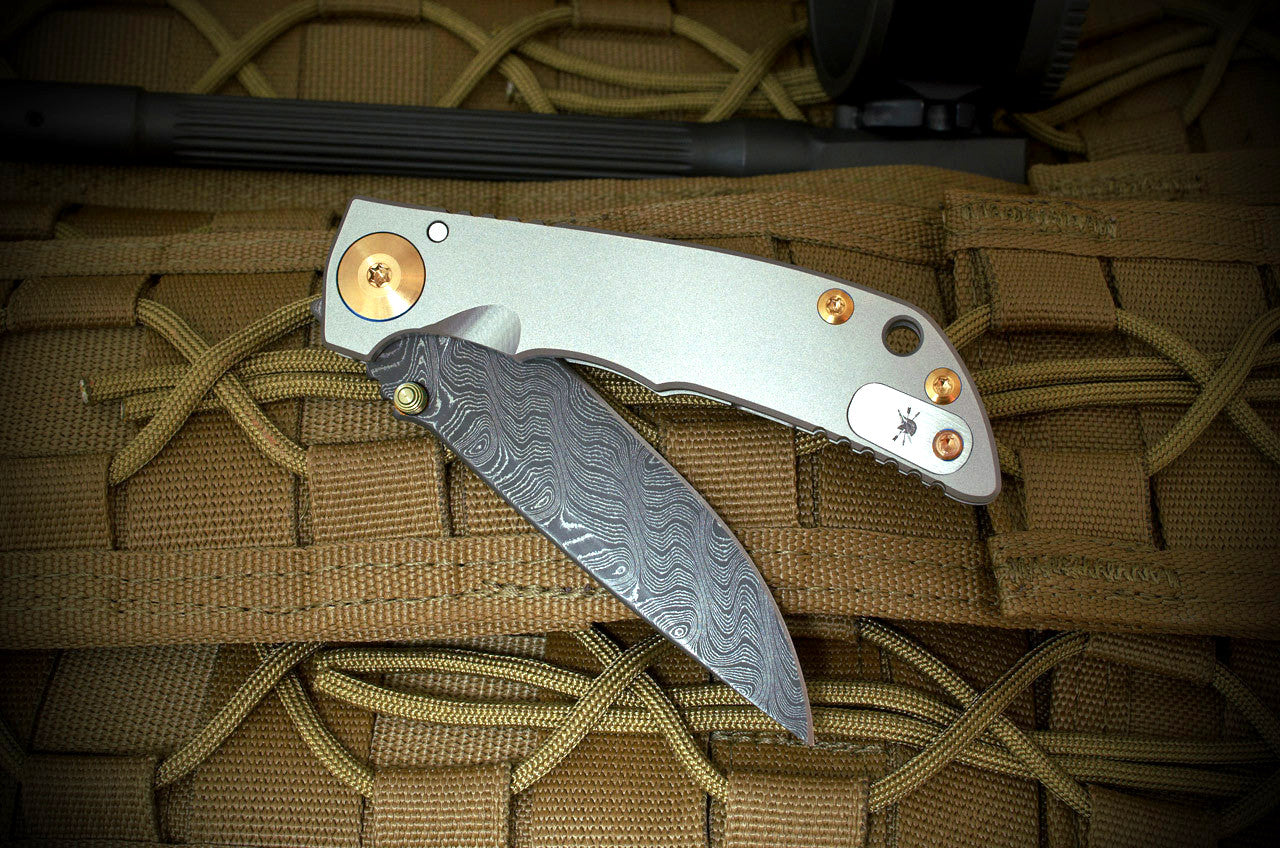 Spartan Blades SHF 3.25 Spartan Harsey Folder 3.25" Chad Nichols Damascus Titanium Folding Knife Bronze Hardware