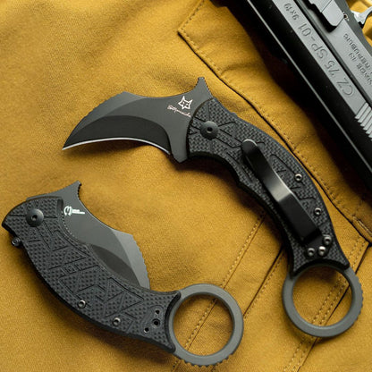 Fox Tribal K 3.03" Black N690Co G10 Folding Karambit Knife by Doug Marcaida FX-802