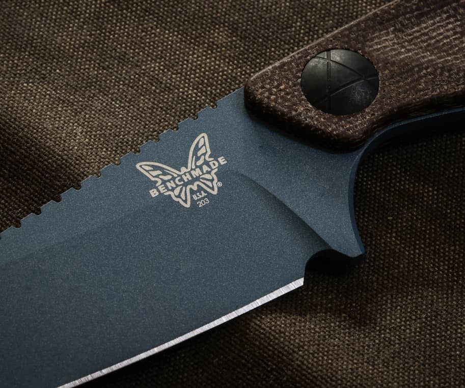 Benchmade 203BT-03 Dacian 3.54" CPM-Magnacut Blue Cerakote Brown Canvas Micarta Fixed Blade Knife
