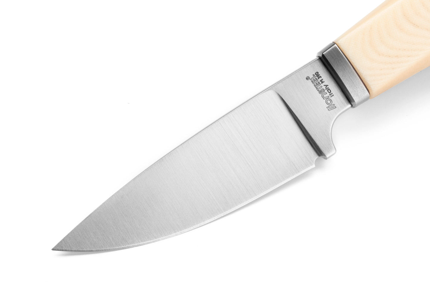 LionSteel Willy 2.56" M390 White Micarta Fixed Blade Knife with Leather Sheath WL1 MW