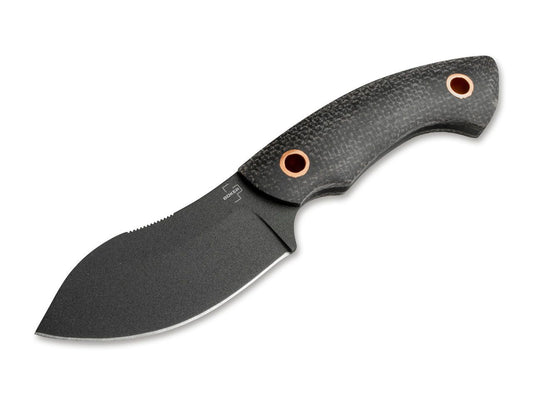 Boker Plus Nessmi Pro Black 2.64" D2 Black Micarta Compact Nessmuk Knife with Leather Sheath 02BO066
