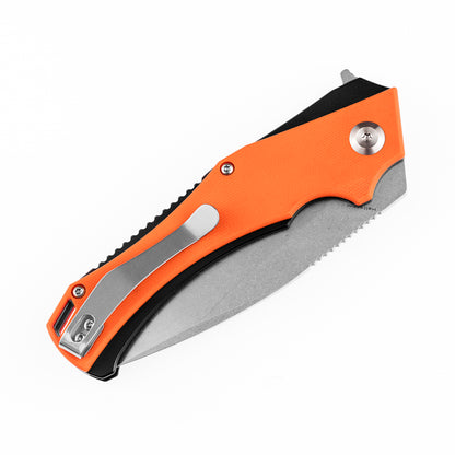 Kansept Mini Hellx 3.25" Stonewashed D2 Orange G10 Folding Knife by Mikkel Willumsen T2008A5