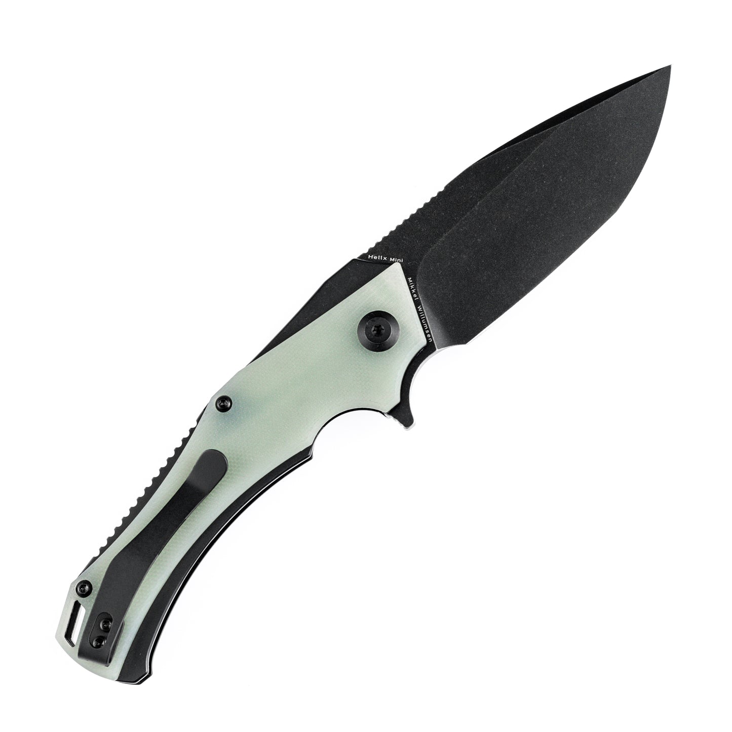 Kansept Mini Hellx 3.25" Black TiCn D2 Jade G10 Folding Knife by Mikkel Willumsen T2008A4