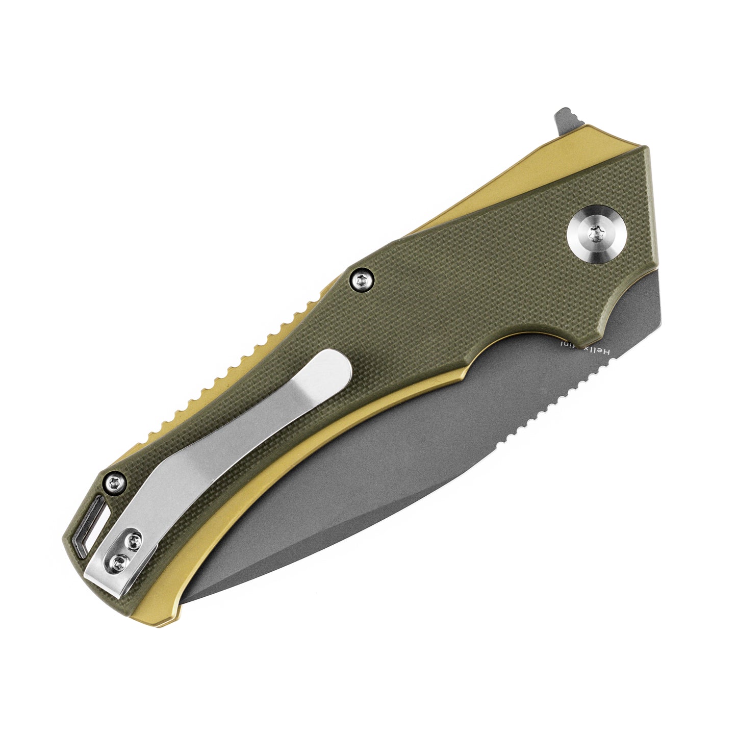 Kansept Mini Hellx 3.25" Gray TiCn D2 Olive Green G10 Folding Knife by Mikkel Willumsen T2008A2