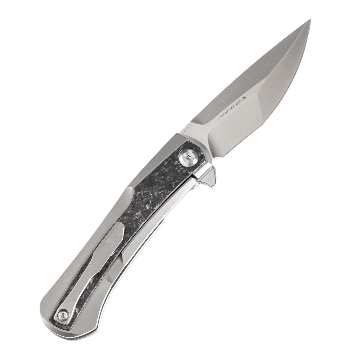 Kansept Kratos 3.79" CPM S35VN Shredded Carbon Fiber Titanium Folding Knife by Ostap Hel K1024A1