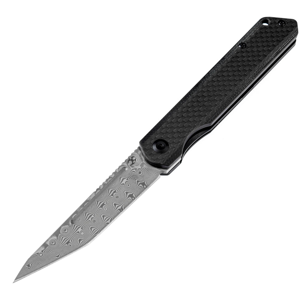 Kansept Prickle 3.5" Tanto Damascus Carbon Fiber Folding Knife by Max Tkachuk K1012D1