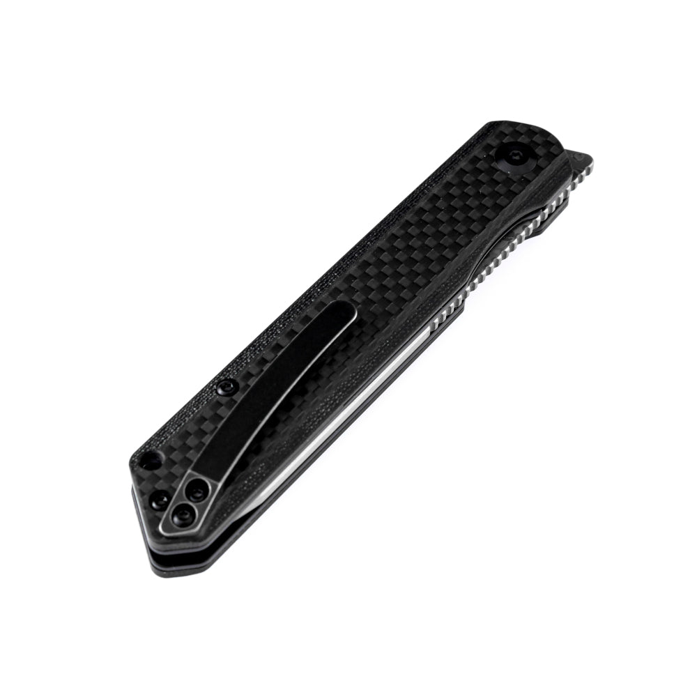 Kansept Prickle 3.5" Tanto Damascus Carbon Fiber Folding Knife by Max Tkachuk K1012D1