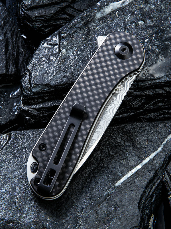 Civivi Elementum 2.96" Damascus Carbon Fiber Folding Knife C907DS