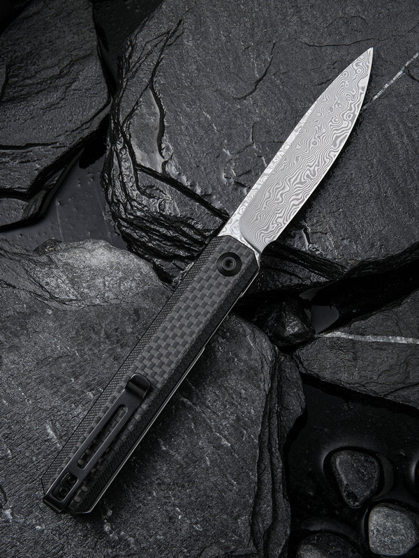 Civivi Exarch 3.22" Damascus Carbon Fiber G10 Front Flipper Folding Knife C2003DS-1