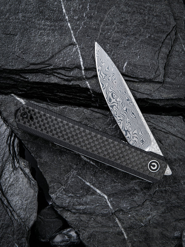 Civivi Exarch 3.22" Damascus Carbon Fiber G10 Front Flipper Folding Knife C2003DS-1