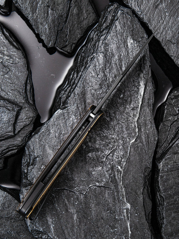 Civivi Dogma 3.46" D2 Black Stonewashed Brass Folding Knife C2005E