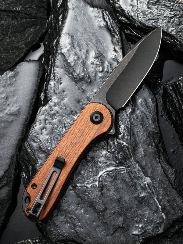 Civivi Elementum 2.96" D2 Black Stonewashed Guibourtia Wood Folding Knife C907U