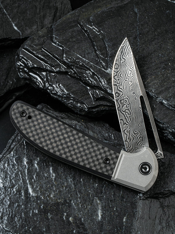 Civivi Trailblazer 2.97" Black Damascus Carbon Fiber G-10 Slip Joint Folding Knife C2018DS-1