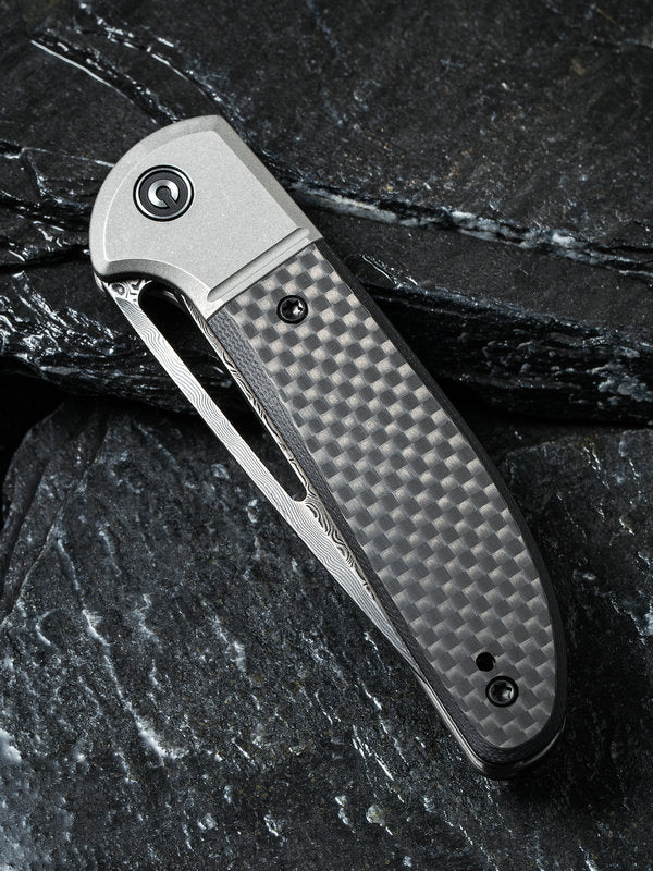Civivi Trailblazer 2.97" Black Damascus Carbon Fiber G-10 Slip Joint Folding Knife C2018DS-1