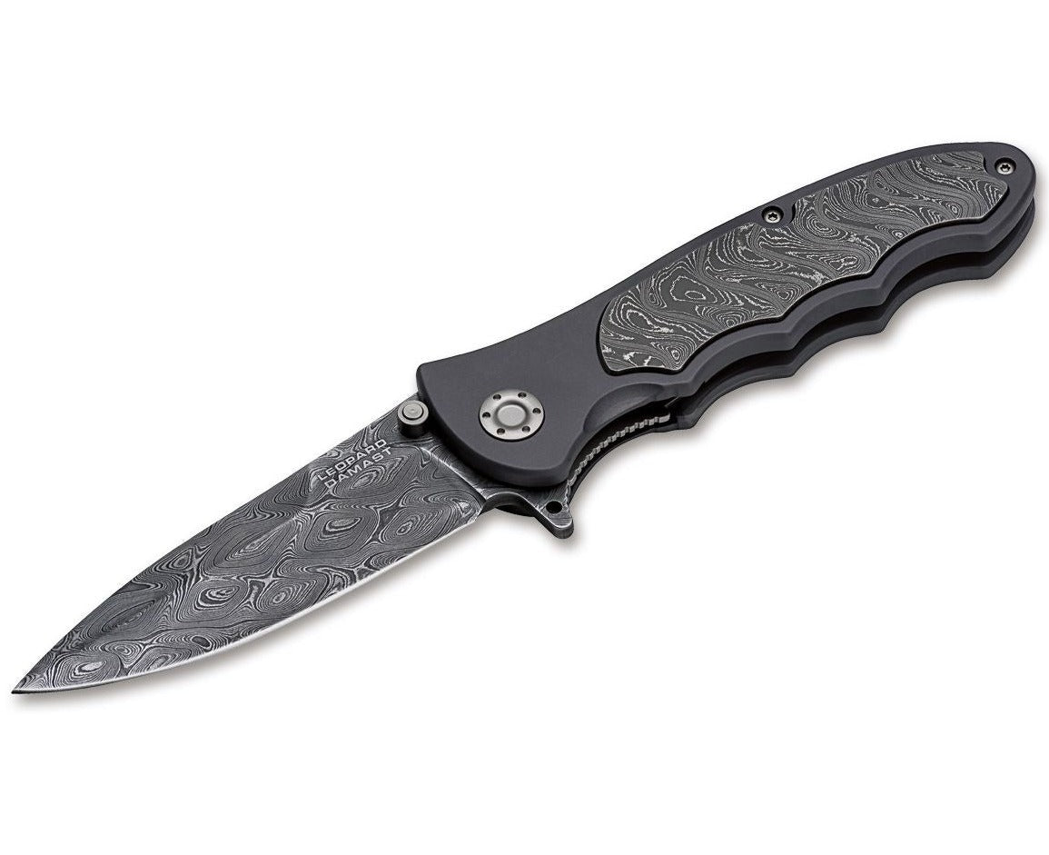 Boker Solingen Leopard III Collection 3.82" Damascus Flipper Folding Knife 110237DAM